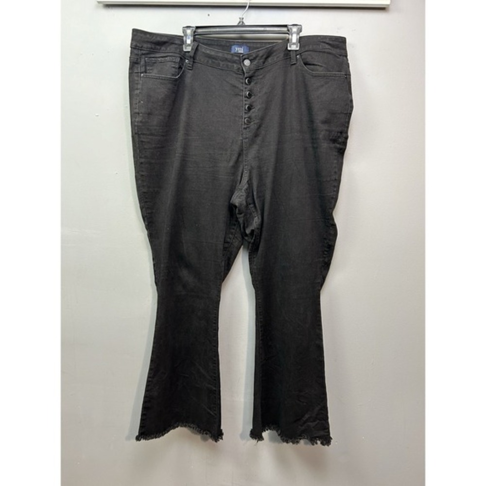 YMI Jeans Womens Plus Size 22 Black High Rise Button Fly Raw Hem Flare Jeans‎